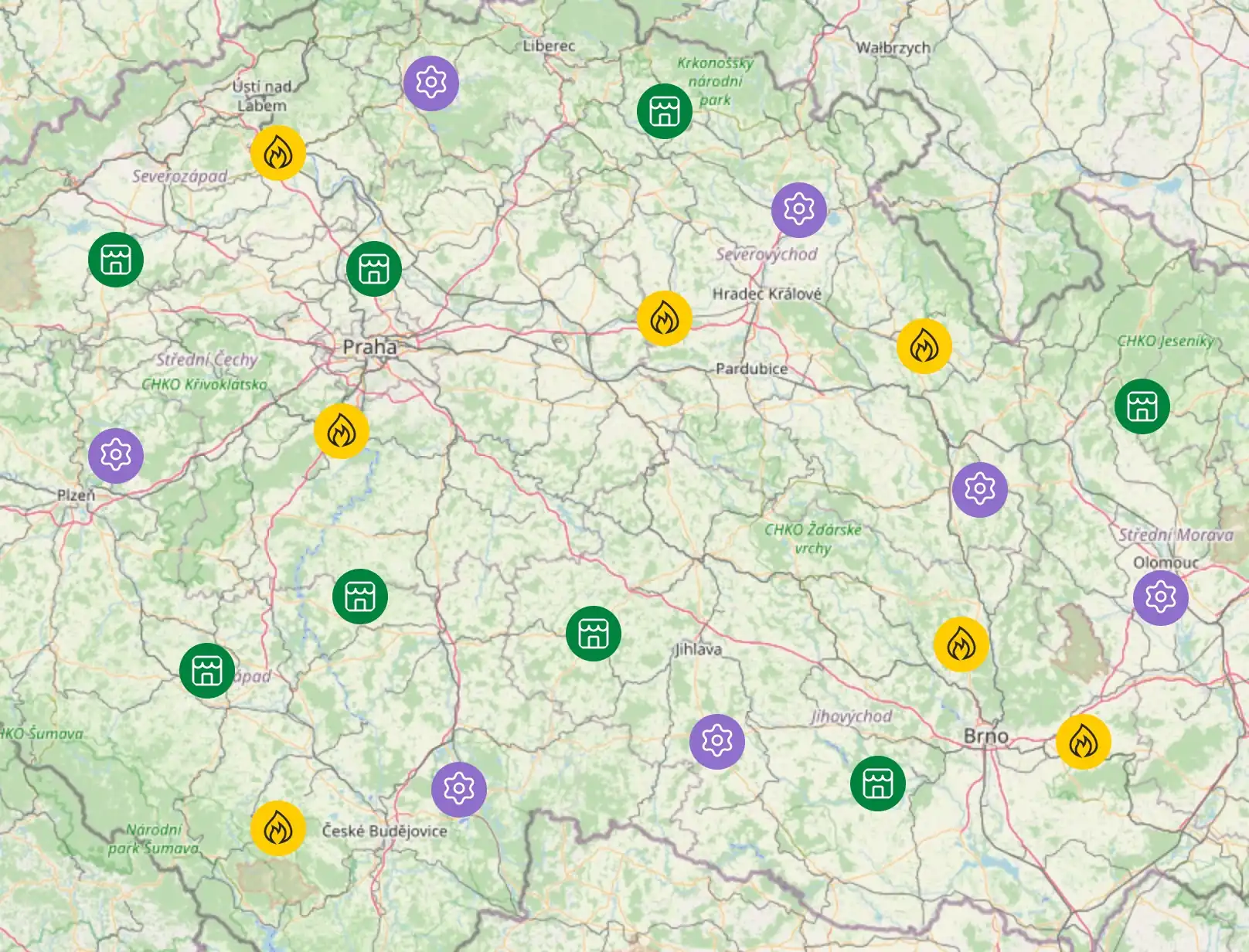 mapa poboček